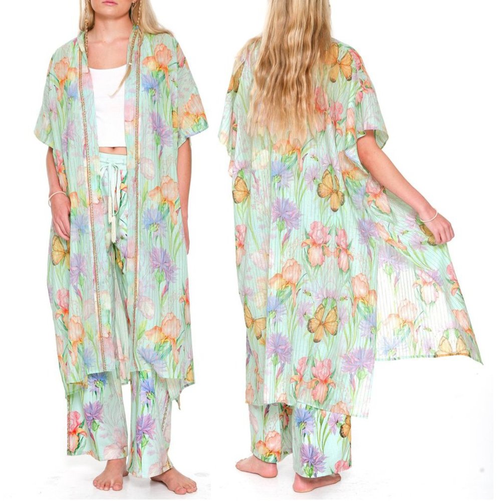 Aratta Iris Lurex Kimono • Reg $154 NWT • One Size • Floral • Beaded • Jacket